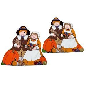Set Of 2 Handmade‎ Thanksgiving Pilgrim Placemats Handmade Autumn Table Decor